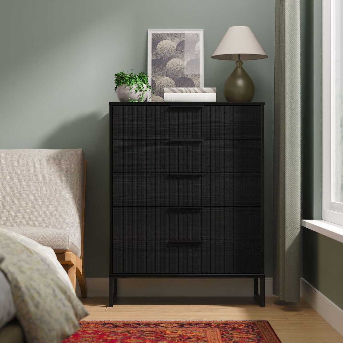 Callo Fluted 5 Drawer Chest Matt Black from Roseland Furniture