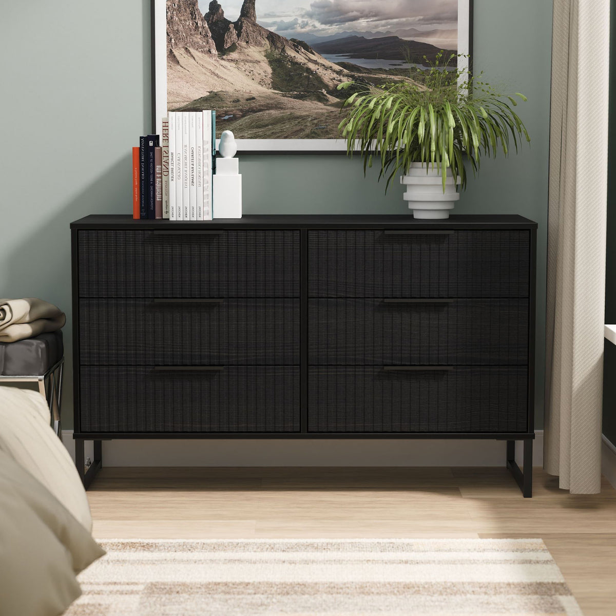 Callo Fluted 6 Drawer Wide Chest Matt Black from Roseland Furniture