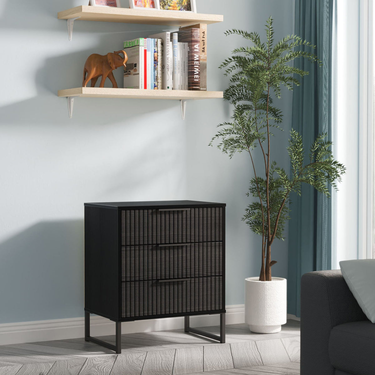 Callo Fluted 3 Drawer Chest Matt Black from Roseland Furniture