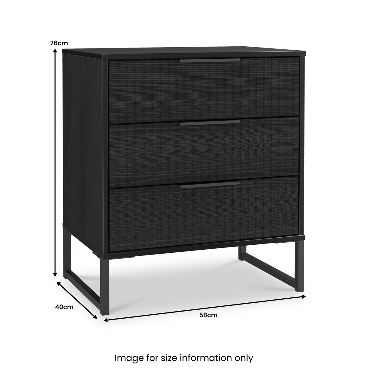 Callo Fluted 3 Drawer Chest Matt Black from Roseland Furniture