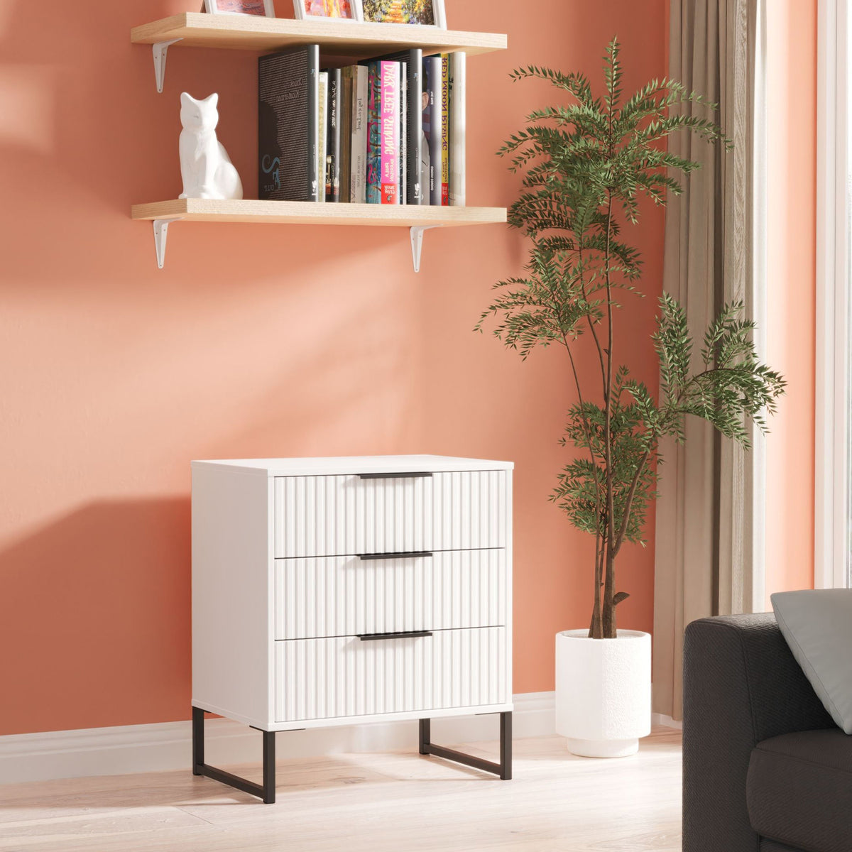 Callo Fluted 3 Drawer Chest Matt White from Roseland Furniture