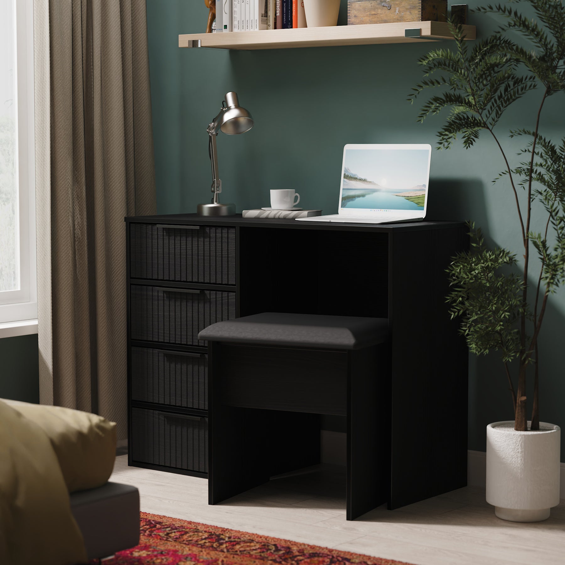 Callo Fluted 4 Drawer Dressing Table Matt Black from Roseland Furniture