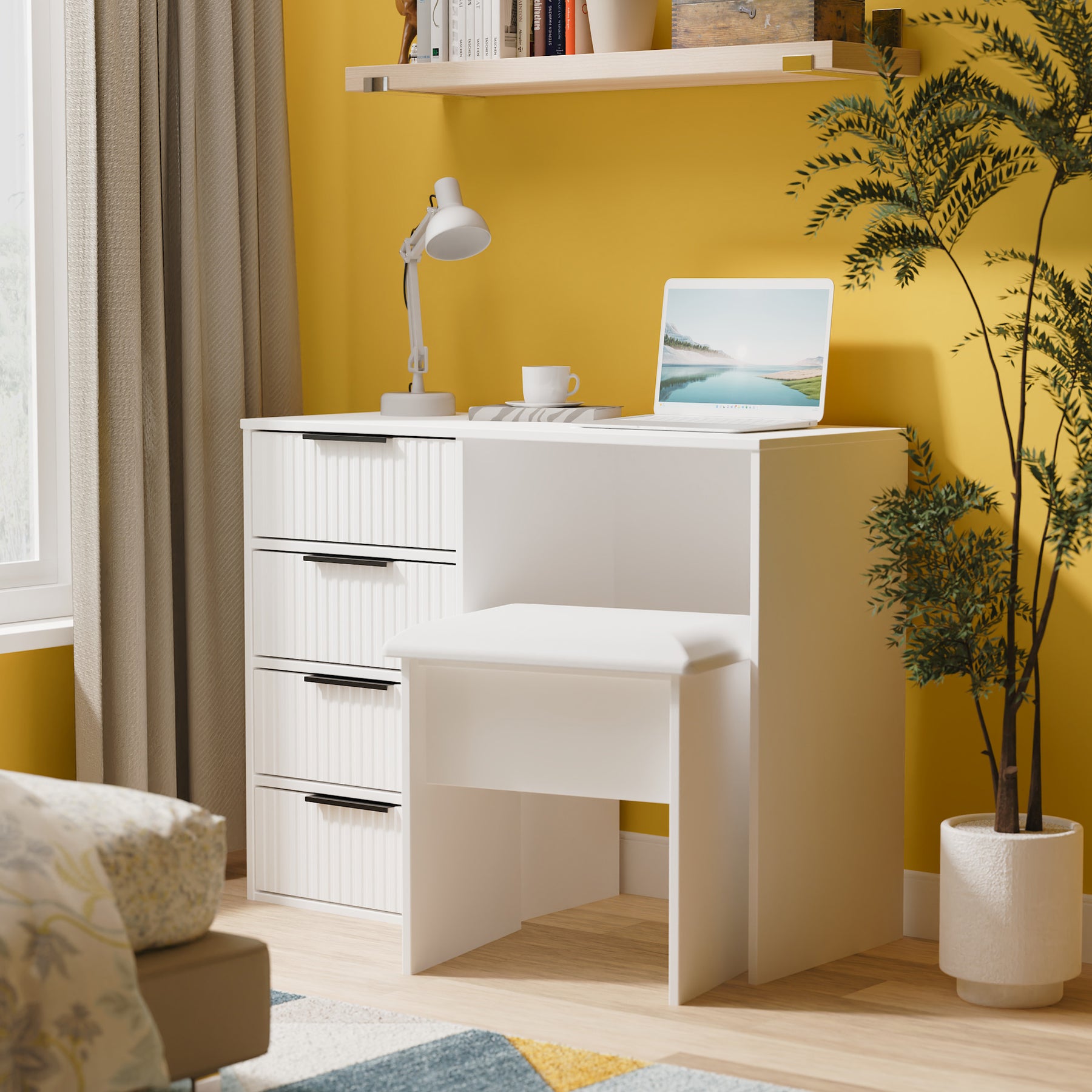 Callo Fluted 4 Drawer Dressing Table Matt White from Roseland Furniture