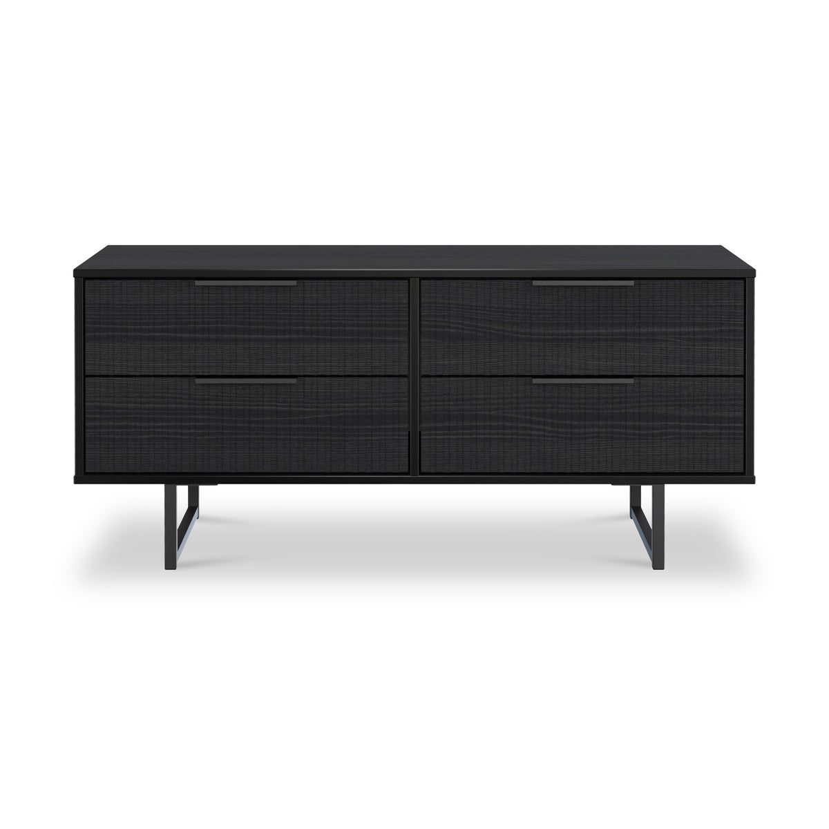Callo Fluted 4 Drawer Low Storage Unit Matt Black from Roseland Furniture