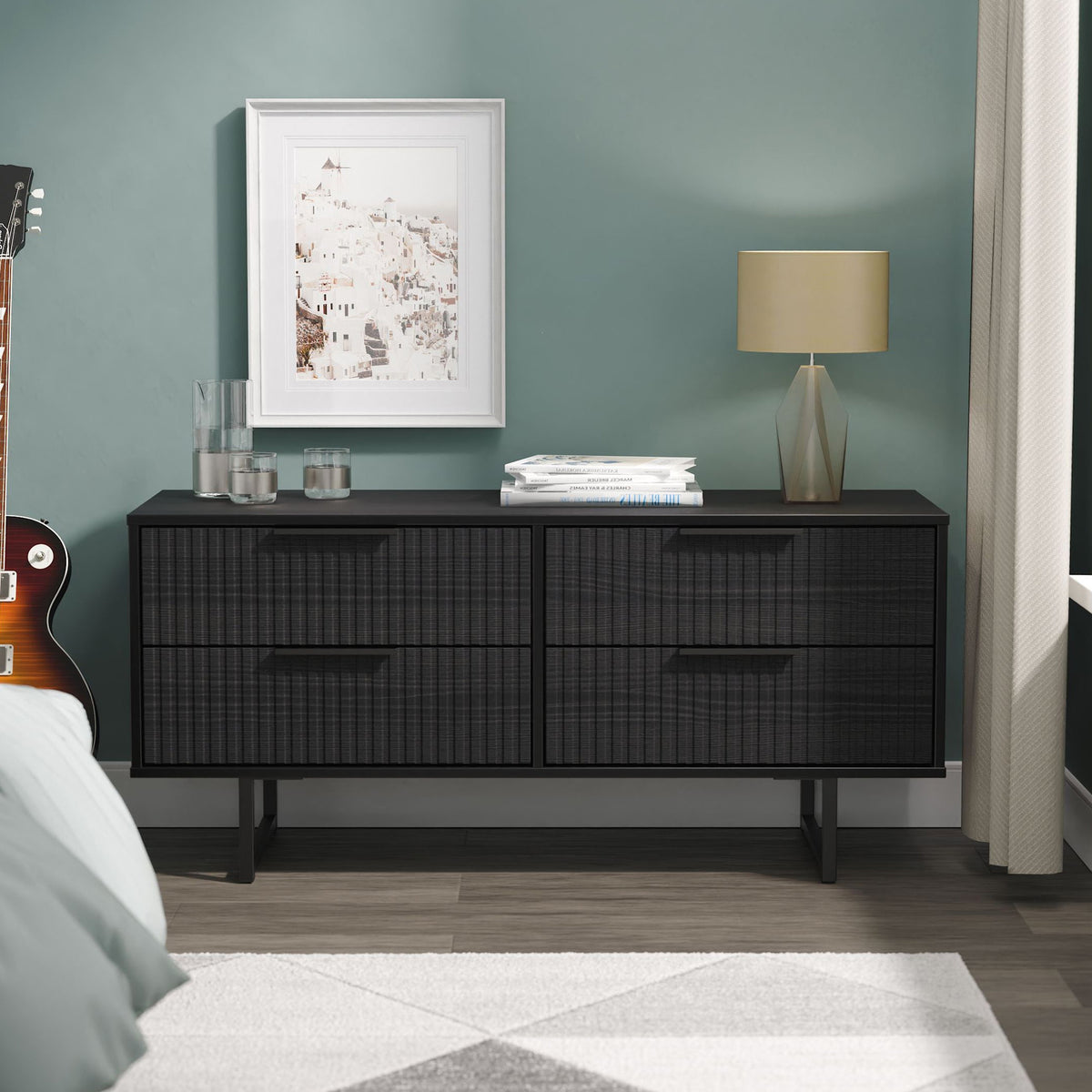 Callo Fluted 4 Drawer Low Storage Unit Matt Black from Roseland Furniture