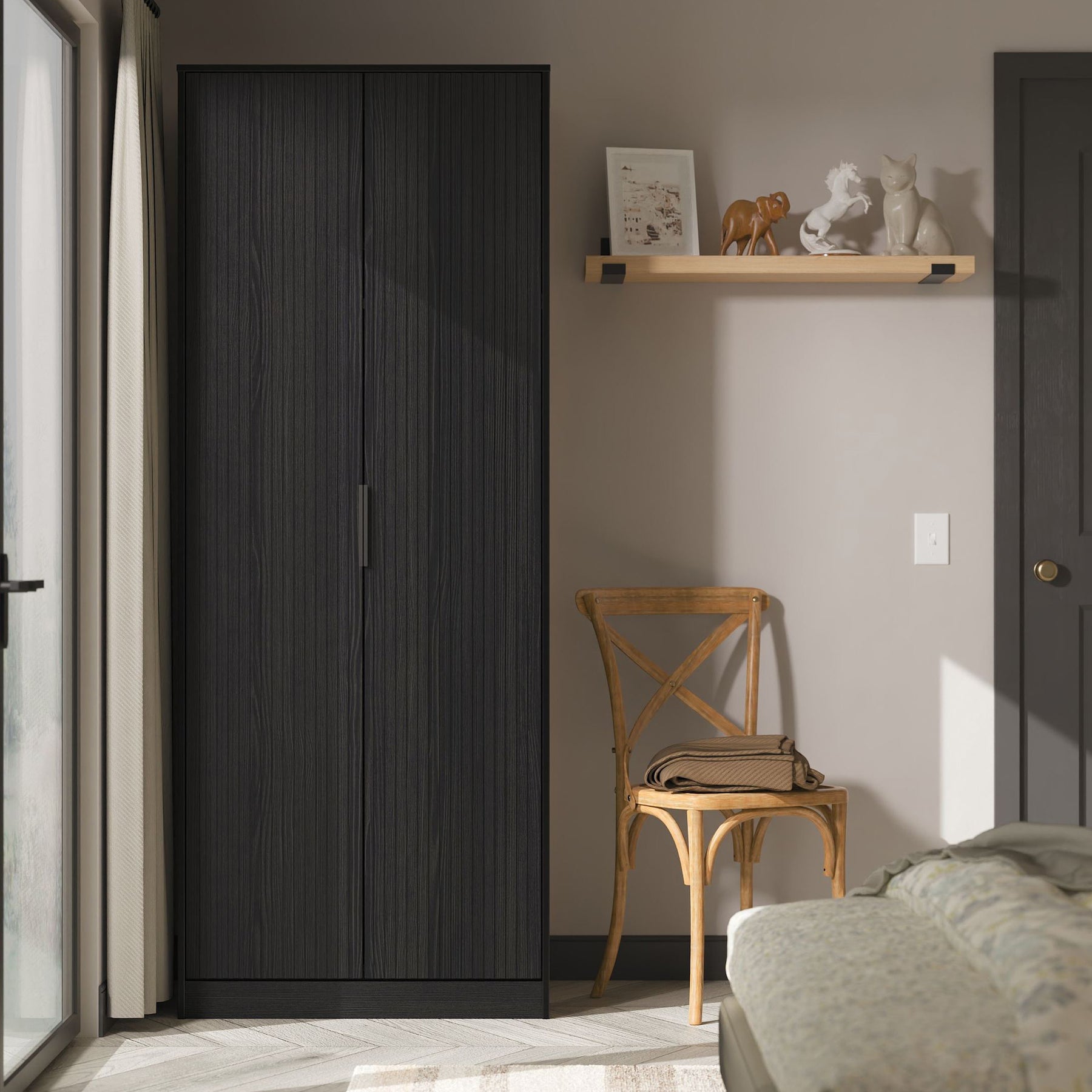 Callo Fluted Full Hanging Wardrobe Matt Black from Roseland Furniture