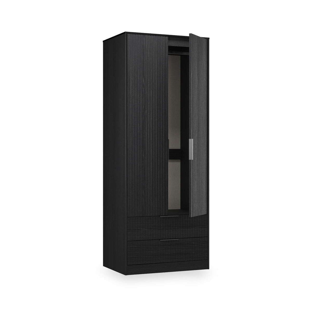 Callo Fluted Double Wardrobe With 2 Drawers Matt Black from Roseland Furniture
