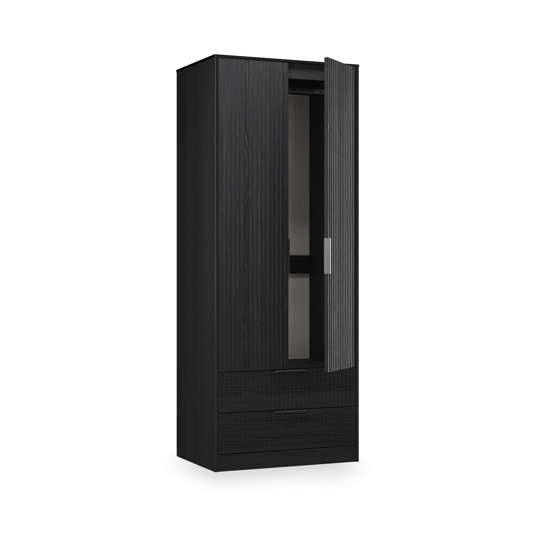 Callo Fluted Double Wardrobe With 2 Drawers Matt Black from Roseland Furniture