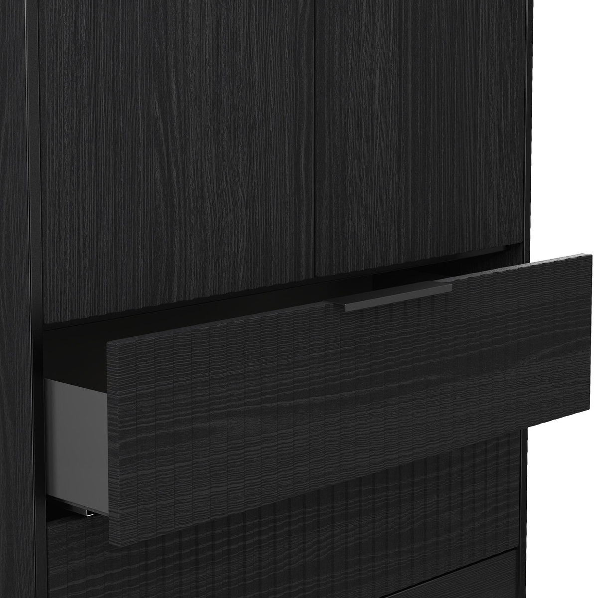 Callo Fluted Double Wardrobe With 2 Drawers Matt Black from Roseland Furniture