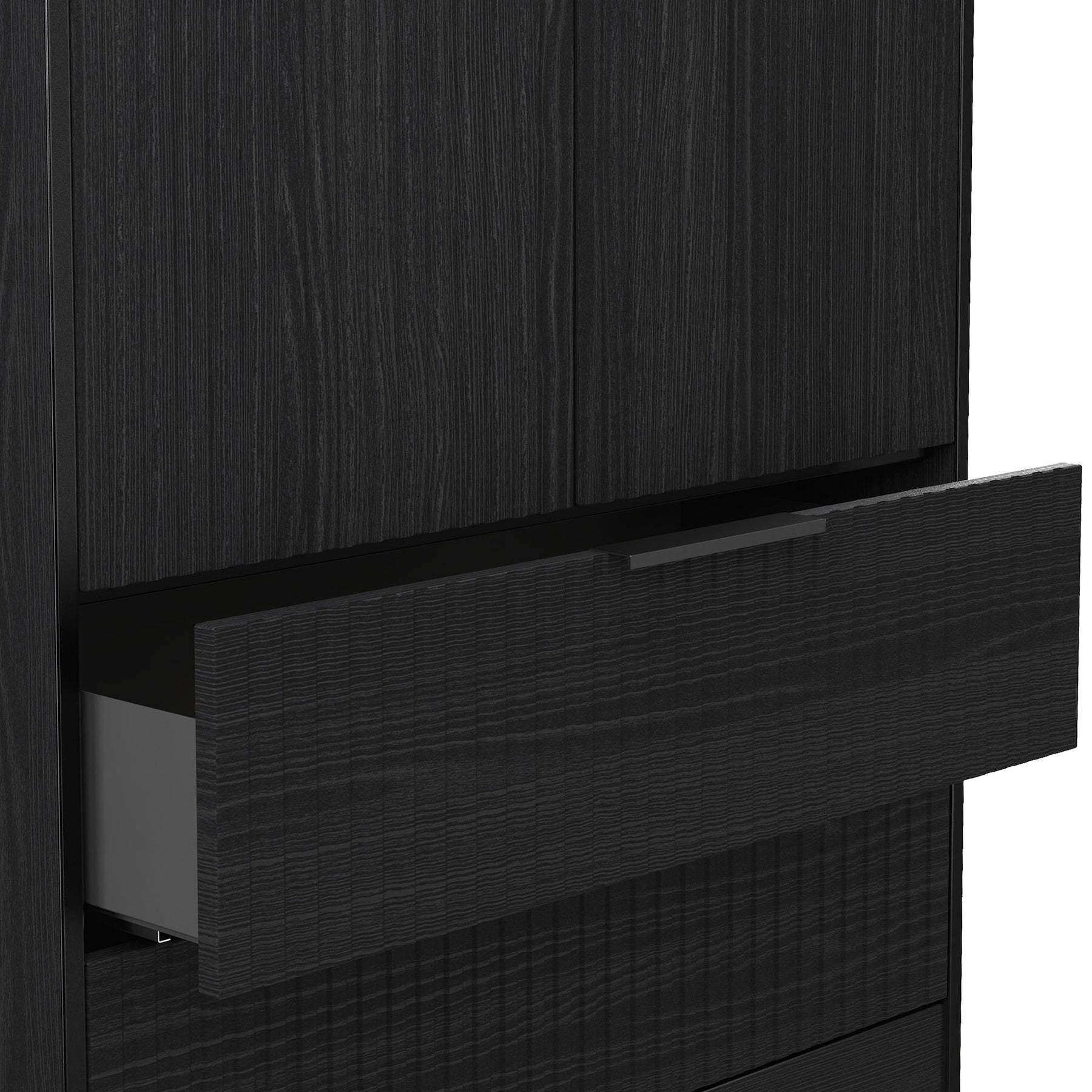 Callo Fluted Double Wardrobe With 2 Drawers Matt Black from Roseland Furniture