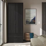 Callo Fluted Double Wardrobe With 2 Drawers Matt Black from Roseland Furniture