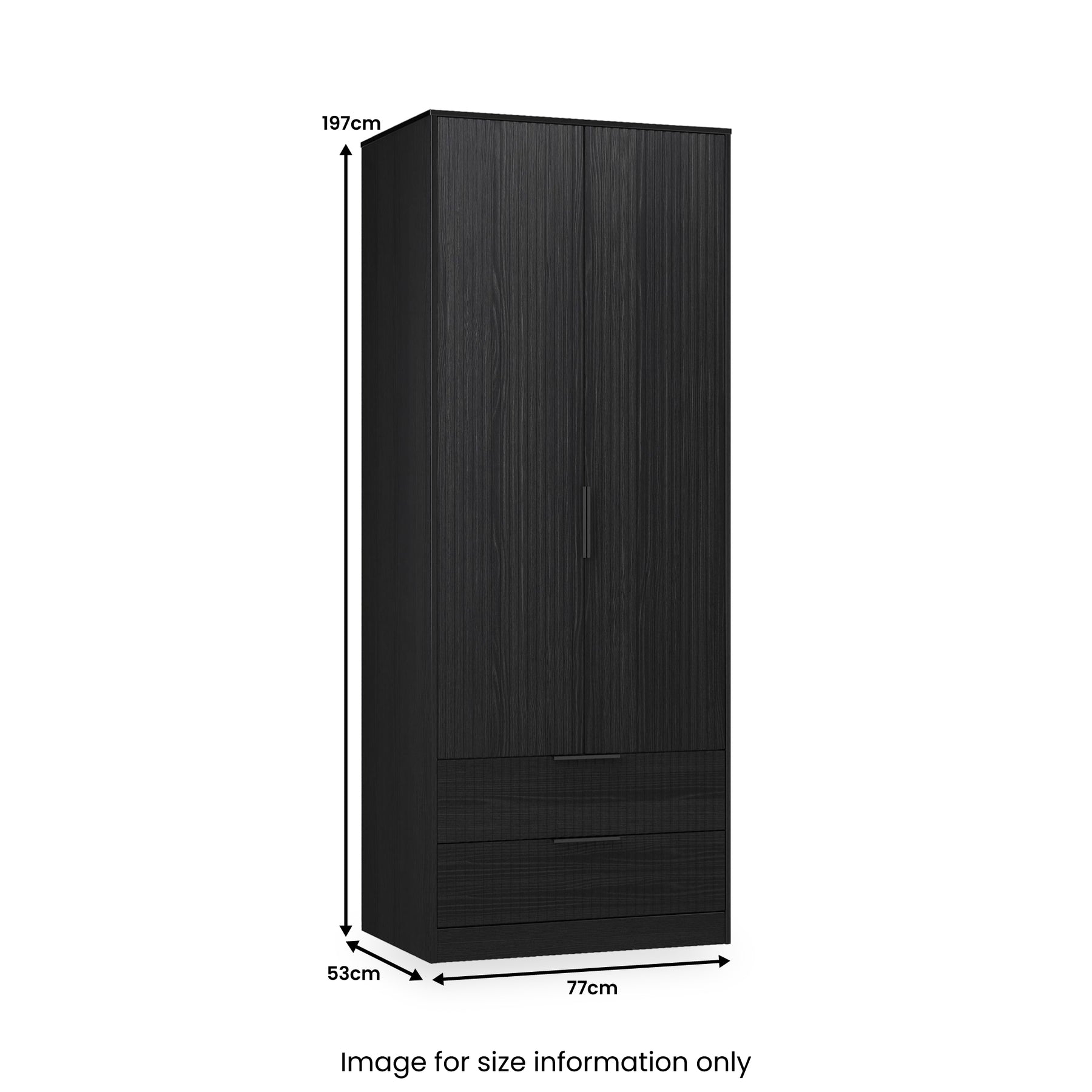 Callo Fluted Double Wardrobe With 2 Drawers Matt Black from Roseland Furniture