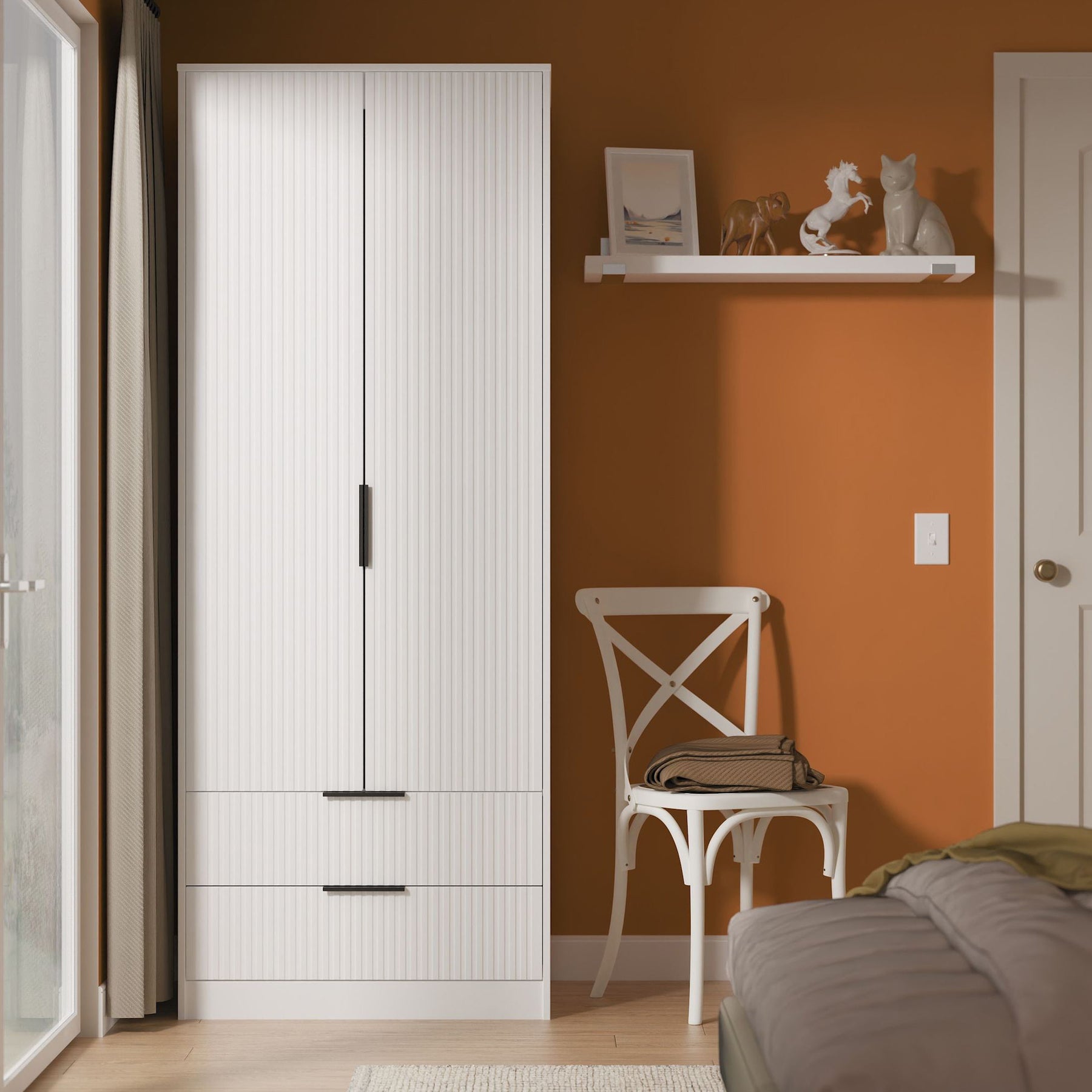 Callo Fluted Double Wardrobe With 2 Drawers Matt White from Roseland Furniture