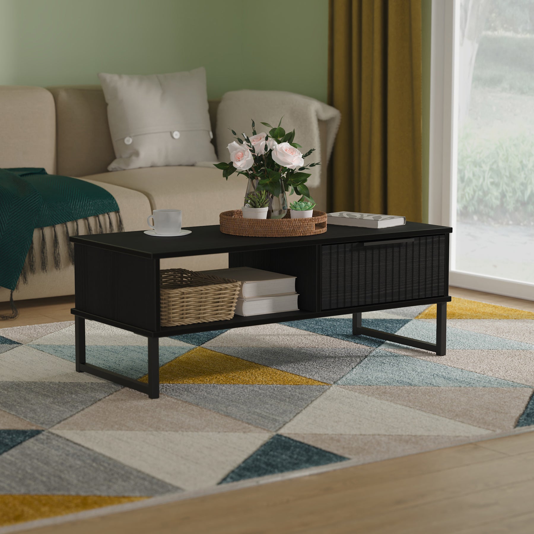 Callo Fluted 1 Drawer Coffee Table Matt Black from Roseland Furniture