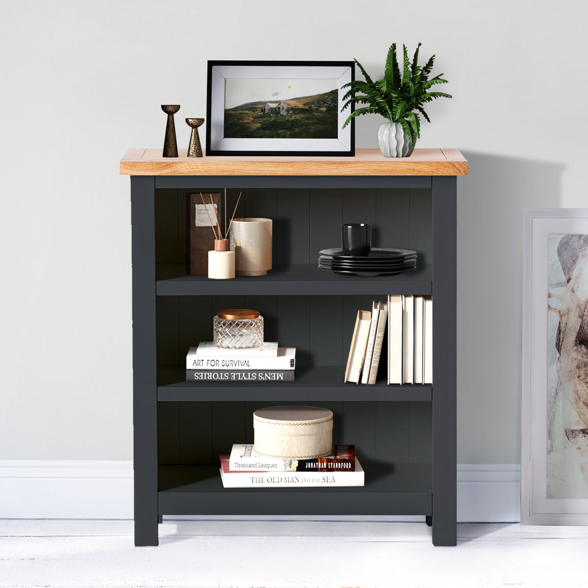 Farrow Charcoal Low Bookcase for living roome