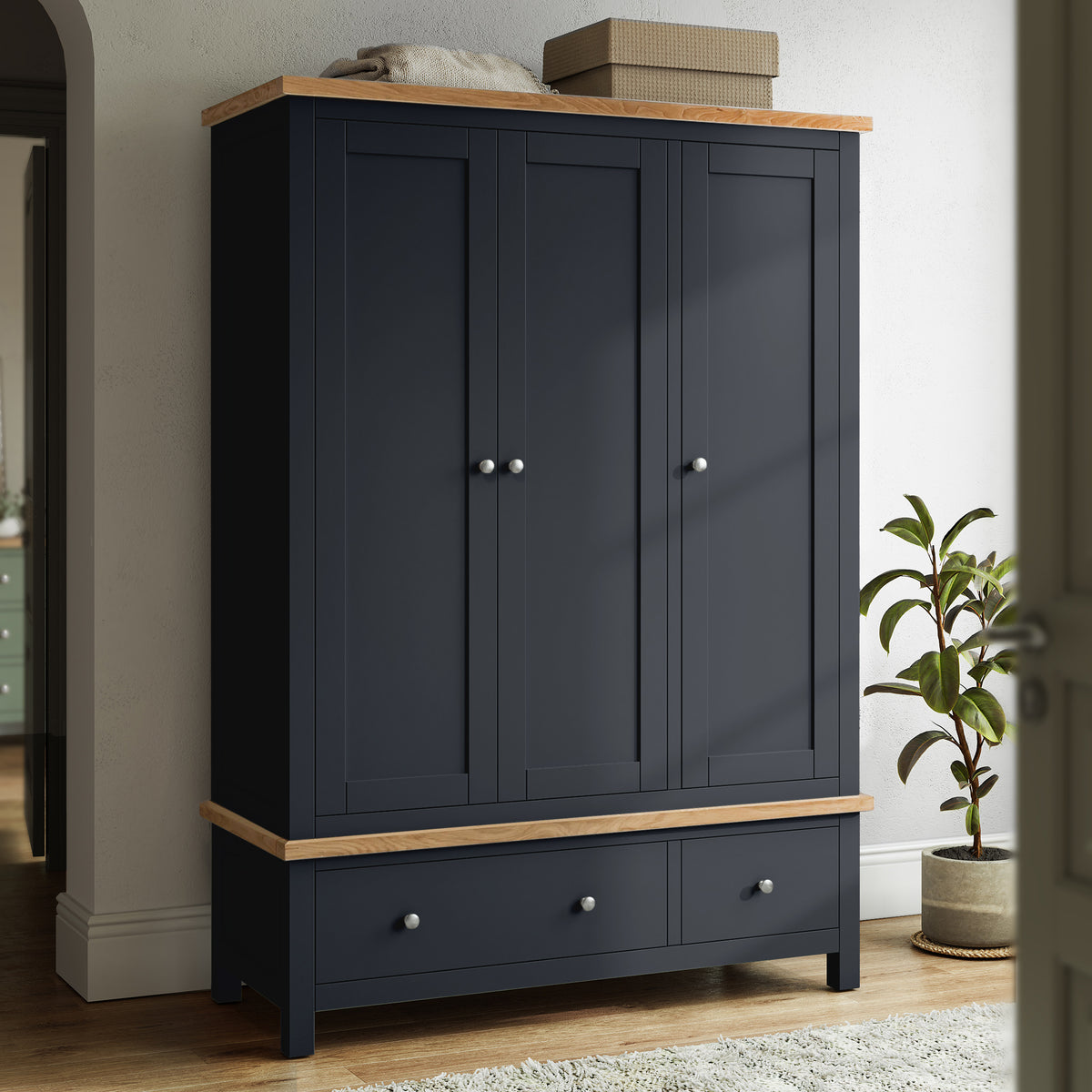 Farrow Charcoal Triple Wardrobe with Storage Drawers from Roseland Furniture