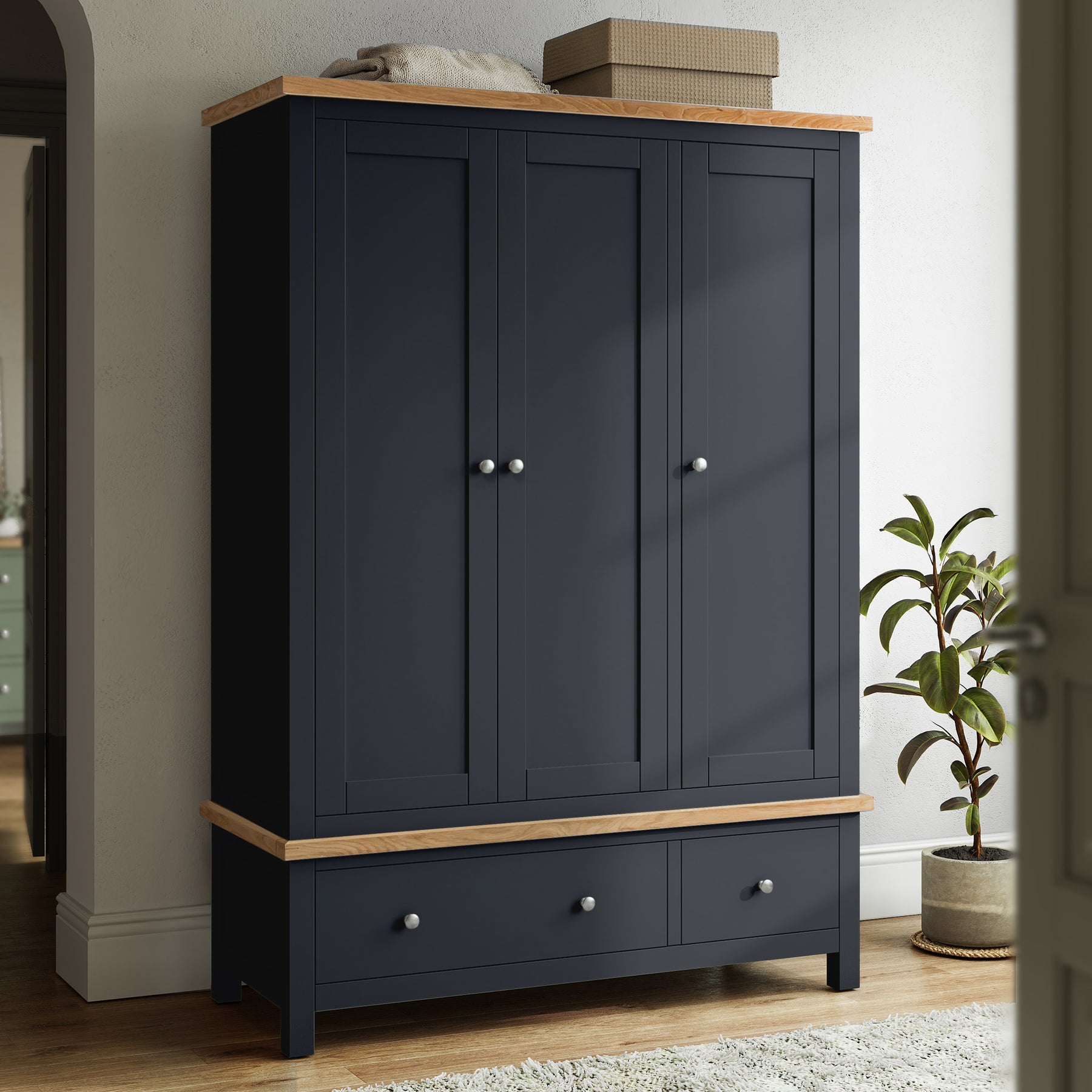 Farrow Charcoal Triple Wardrobe with Storage Drawers from Roseland Furniture