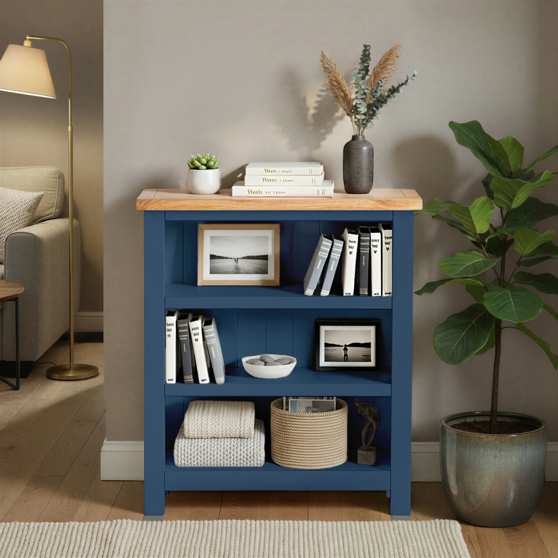 Farrow Navy Blue Low Bookcase from Roseland Furniture