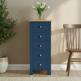 Farrow Navy Blue 5 Drawer Tallboy Chest from Roseland Furniture