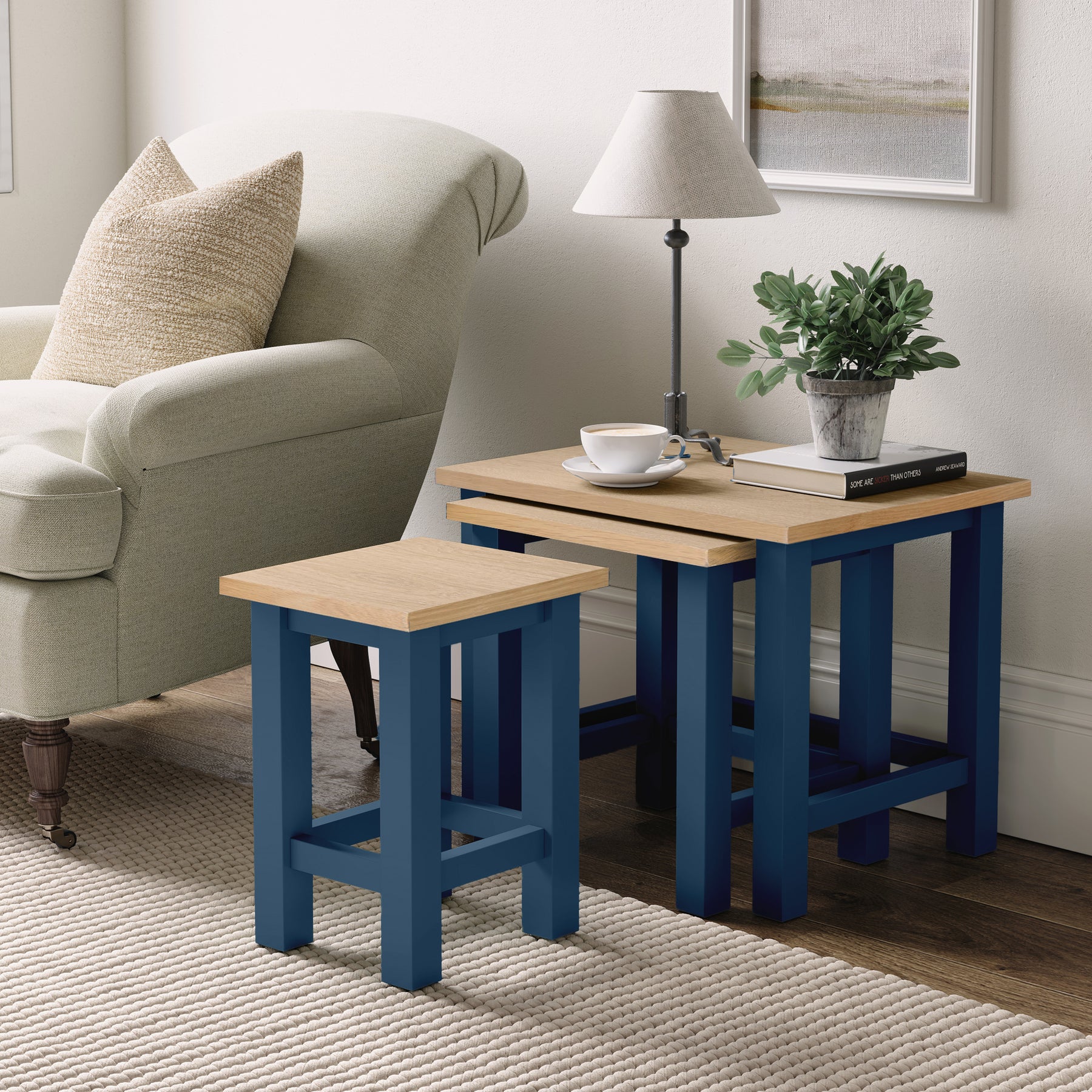 Farrow Navy Nest of 3 Tables from Roseland Furniture
