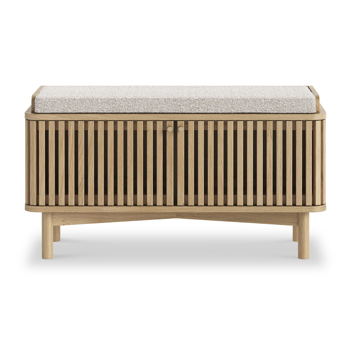 Finch Oak Slatted Storage Bench with 2 Doors for Hallway | Roseland