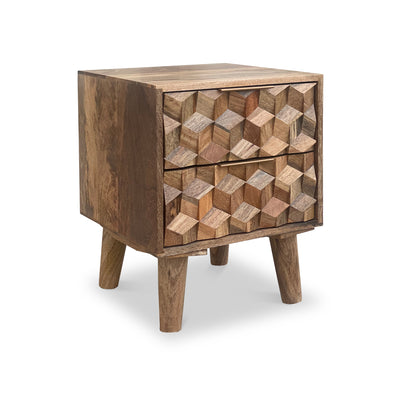 Enzo Geometric Mango Wood 2 Drawer Bedside