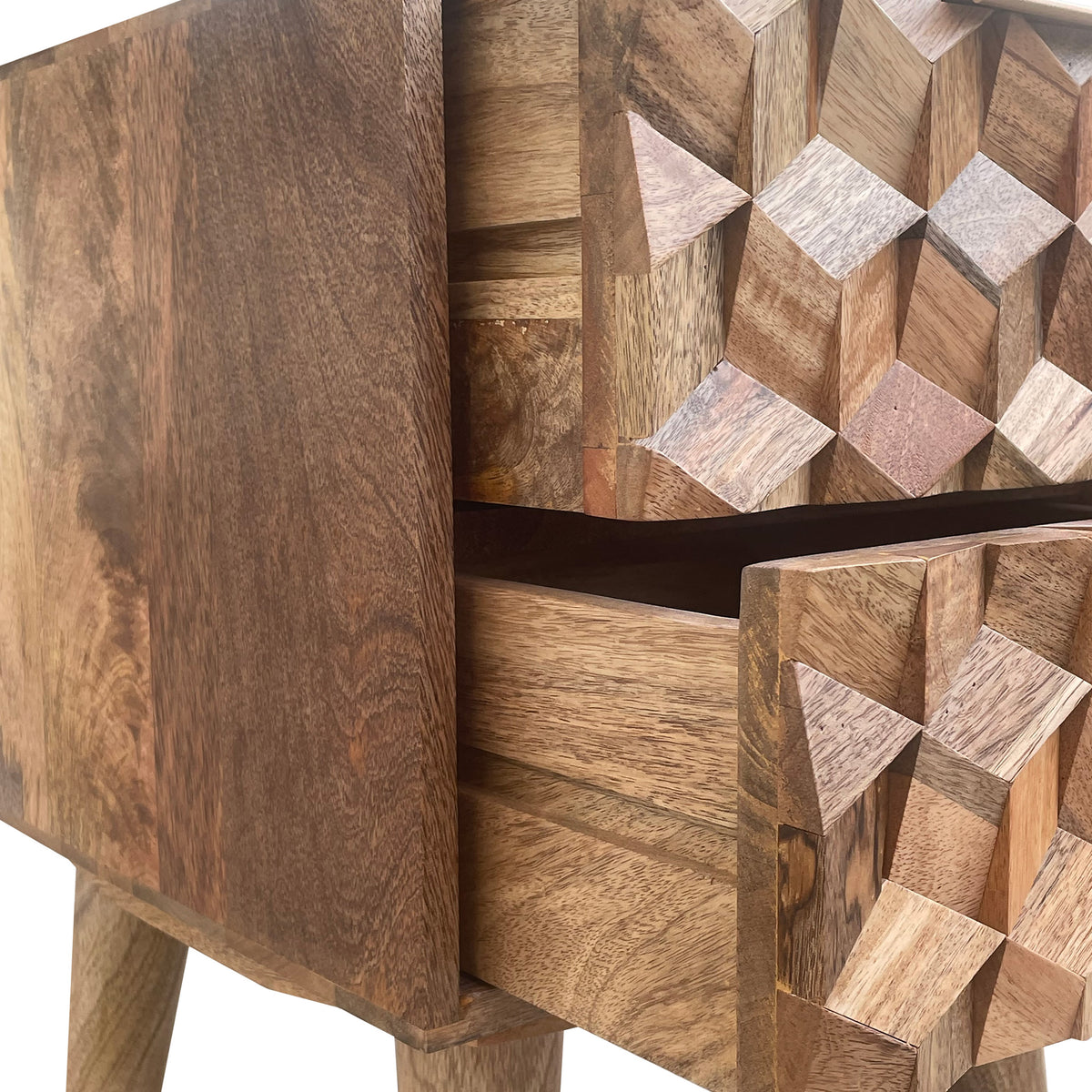 Enzo Geometric Mango Wood 2 Drawer Bedside