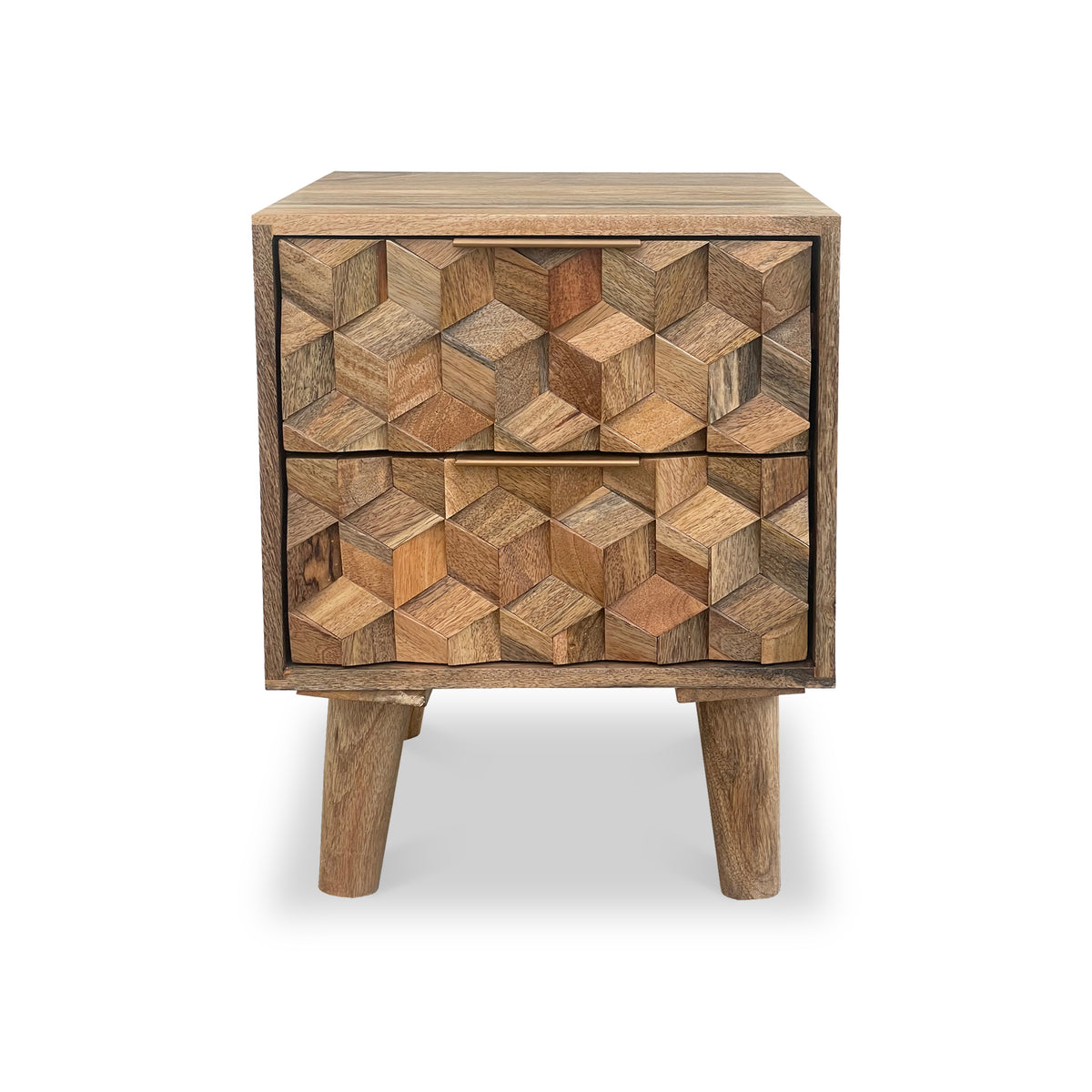 Enzo Geometric Mango Wood 2 Drawer Bedside from Roseland Furniture