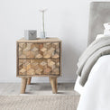 Enzo Geometric Mango Wood 2 Drawer Bedside Cabinet for Bedroom