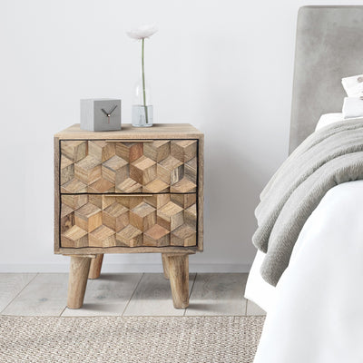 Enzo Geometric Mango Wood 2 Drawer Bedside