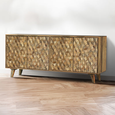 Enzo Geometric Mango Wood 4 Door Sideboard