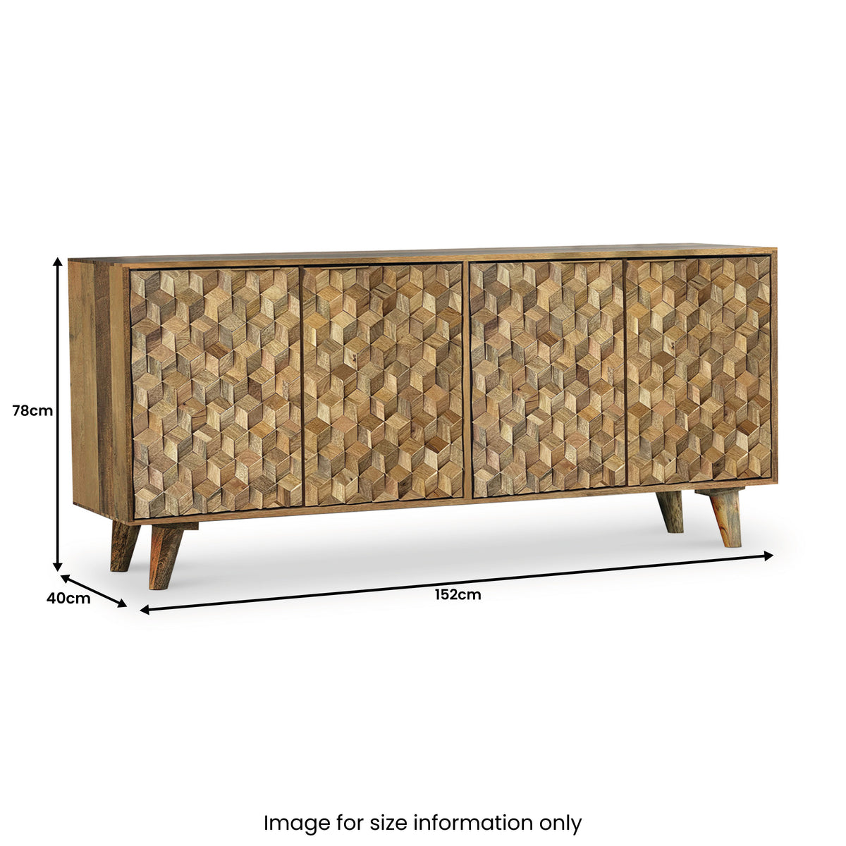 Enzo Geometric Mango Wood 4 Door Extra Large Sideboard Cabinet for living room