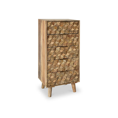 Enzo Geometric Mango Wood 5 Drawer Tallboy