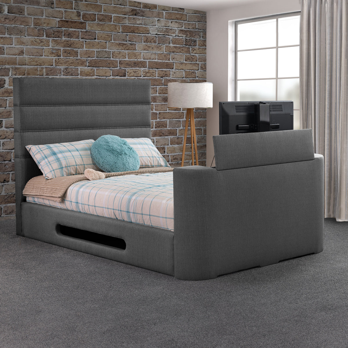 Dunchurch Faux Linen TV Bed in Dark Grey by Roseland Furniture