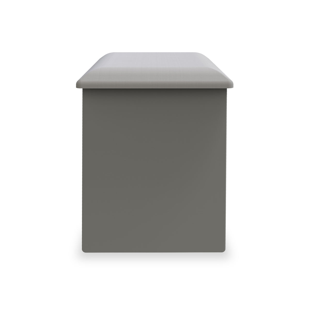 A simple grey box with a lighter grey, flat lid on top, centered on a plain white background.