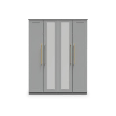 Bramham Grey Tall 4 Door 2 Mirror Wardrobe