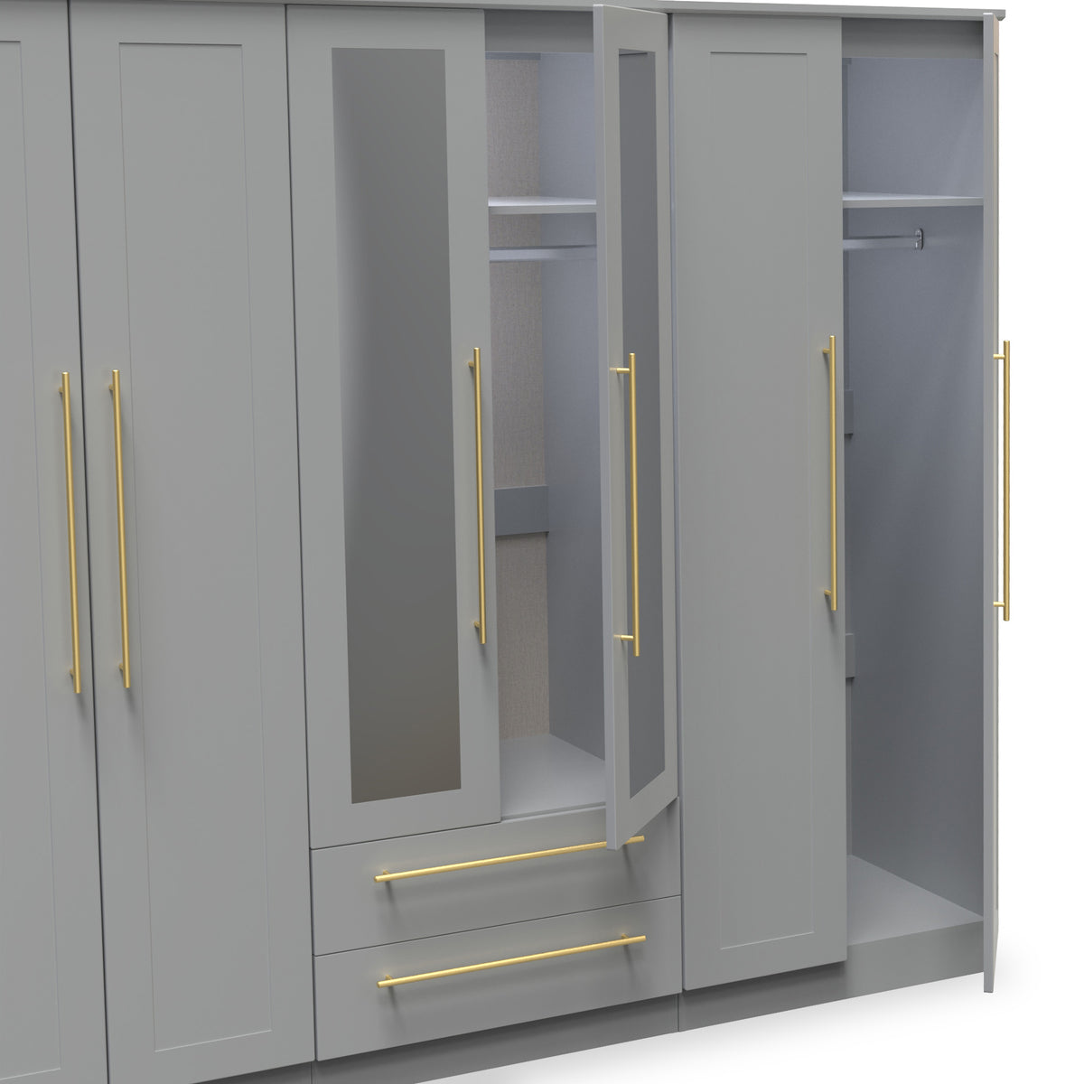 Bramham Grey Tall 6 Door 2 Mirror Wardrobe