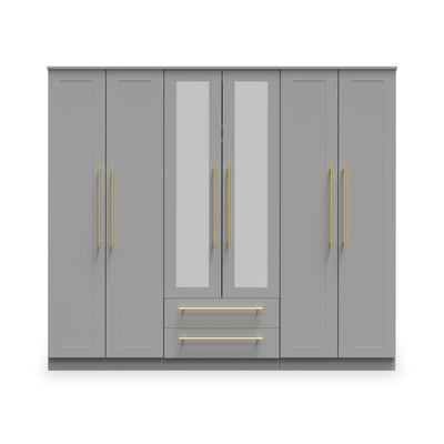 Bramham Grey Tall 6 Door 2 Mirror Wardrobe