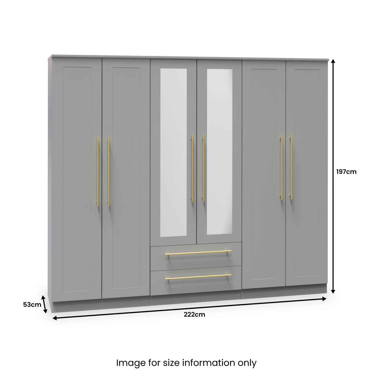 Bramham Grey Tall 6 Door 2 Mirror Wardrobe dimensions