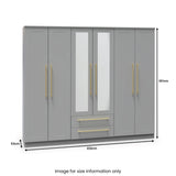 Bramham Grey Tall 6 Door 2 Mirror Wardrobe dimensions