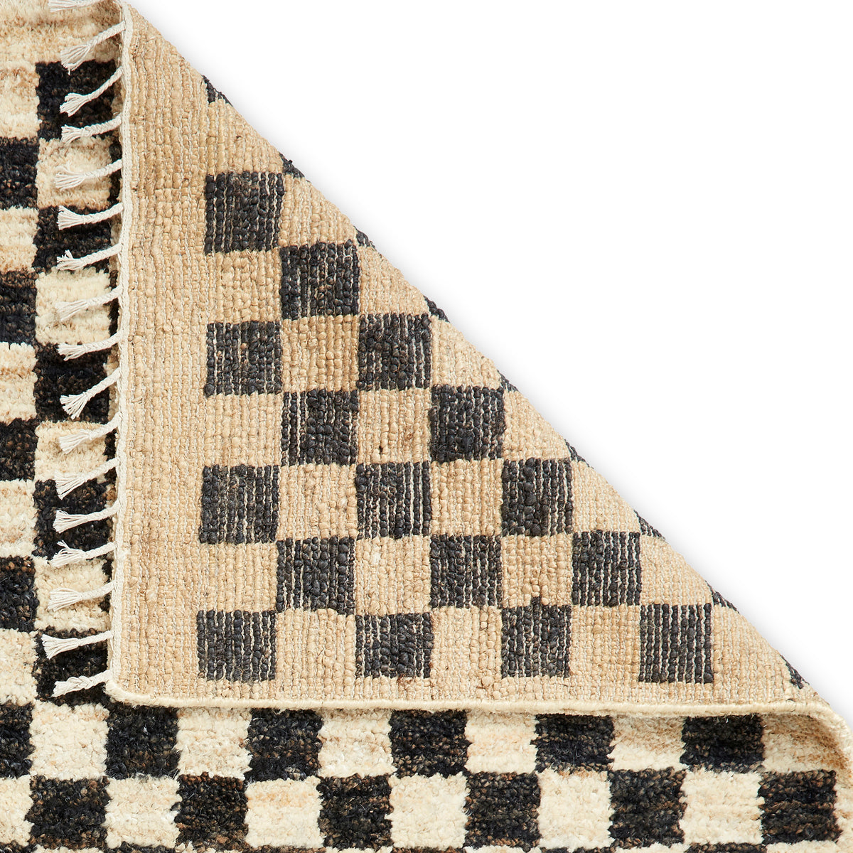 Franklin Natural Hemp Black & Ivory Chequered Rug for Living Room or ...
