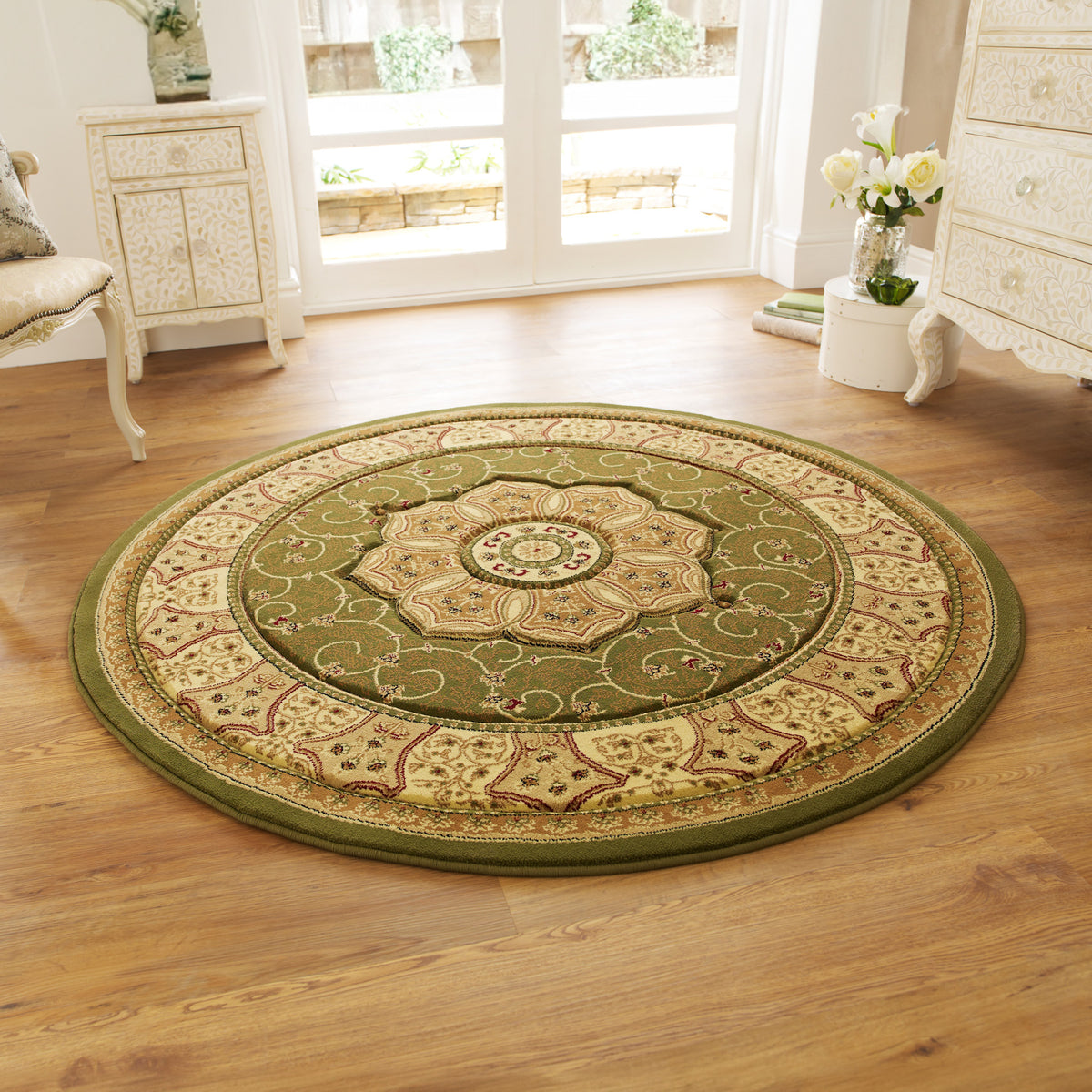 Holden Green Oriental Stain Resistant Circular Rug for living room