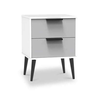 Asher White 2 Drawer Bedside Table with Black Legs