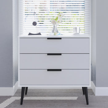 Asher White 3 Drawer Chest with Black Legs