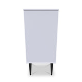 A grey, rectangular podium on two black, tapered legs stands against a white background.