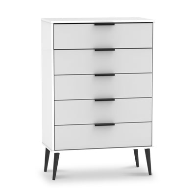 Asher White 5 Drawer Chest with Black Legs