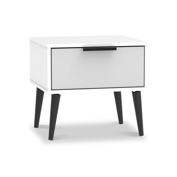Asher White 1 Drawer Bedside Table with Black Legs