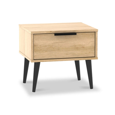 Asher Light Oak 1 Drawer Bedside with Black Legs