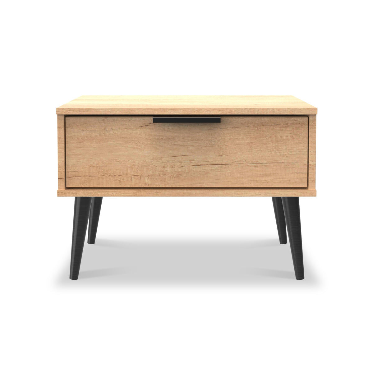 Asher Light Oak Wooden Drawer Side Table with Black Legs Roseland