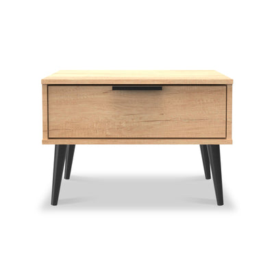 Asher Light Oak 1 Drawer Side Table with Black Legs